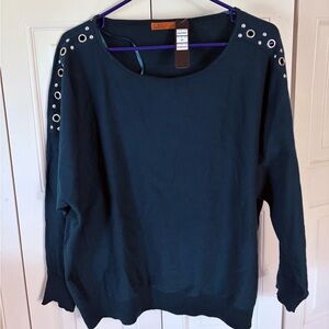 Bellfini Rich Emerald Green Soft Sweater with Silver Embellishments Sz 2x NWT